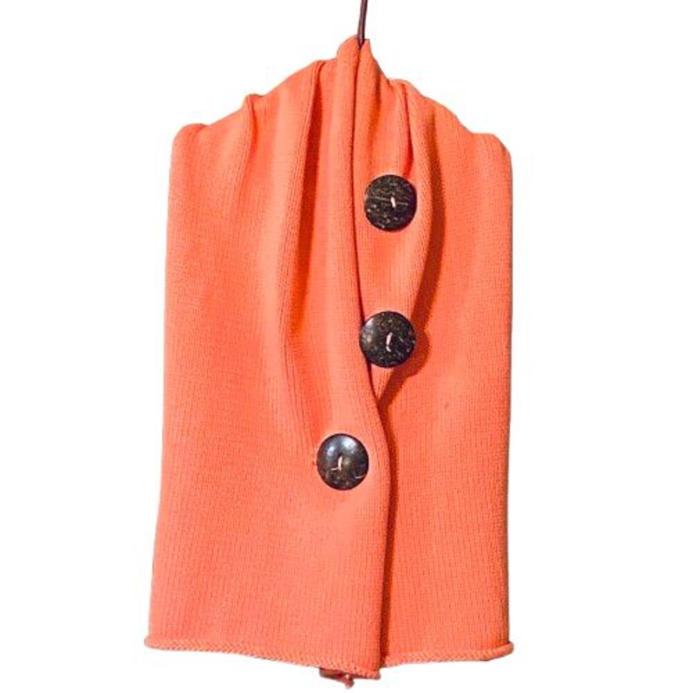 Orange Designer-Like Scarf 3 Wooden Buttons Heavyweight